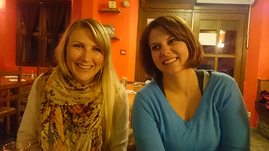 Camilla and Amy at the restaurant - Snowbizz TLD ski trip #TLDSkiTrip