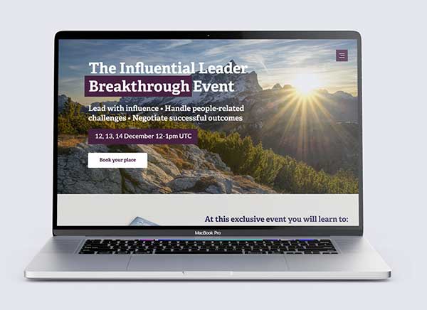 Influential Leader Breakthrough Event landing page - for the Conflict Resolution Centre