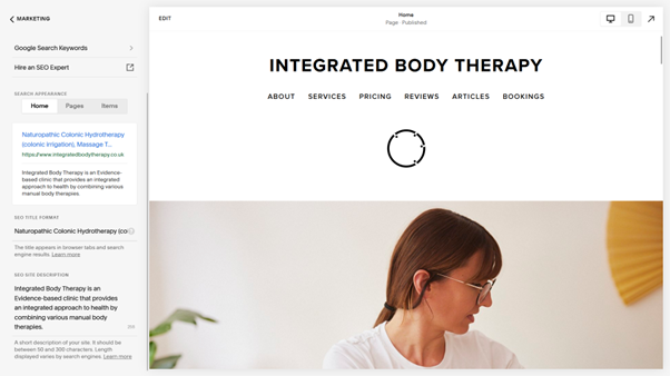 SEO for Squarespace - Integrated Body Therapy